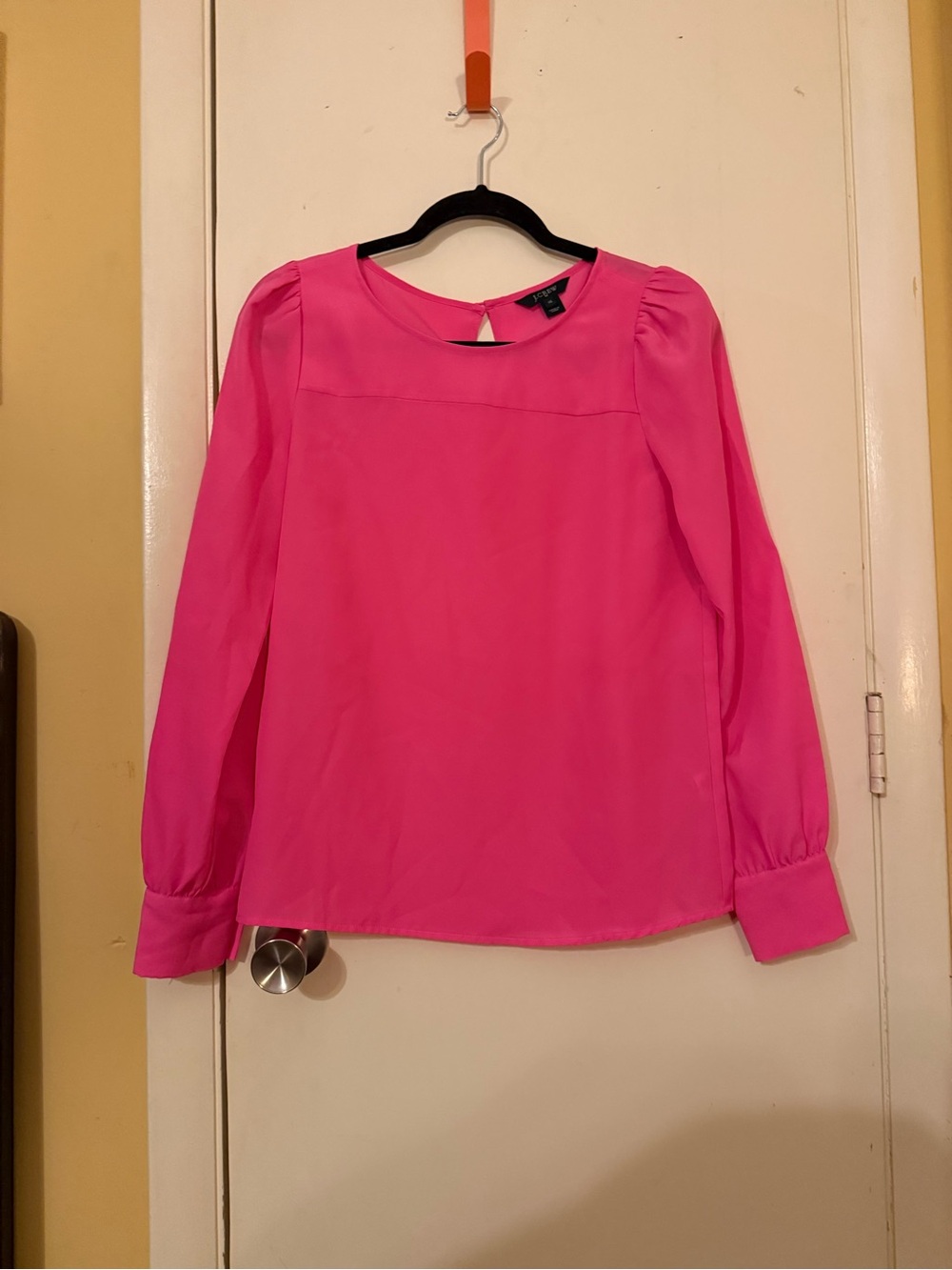 J Crew Women's Hot Pink Long-Sleeve Talitha Blouse - Classic Crew Neck size XS